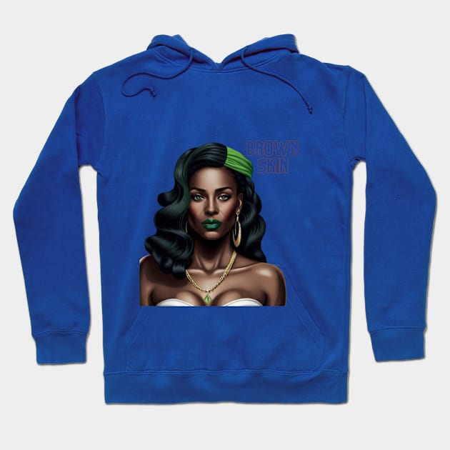 Brown Skin Green Head Band Beauty Hoodie by Brown Skin Garms By Urmajes-Tees 